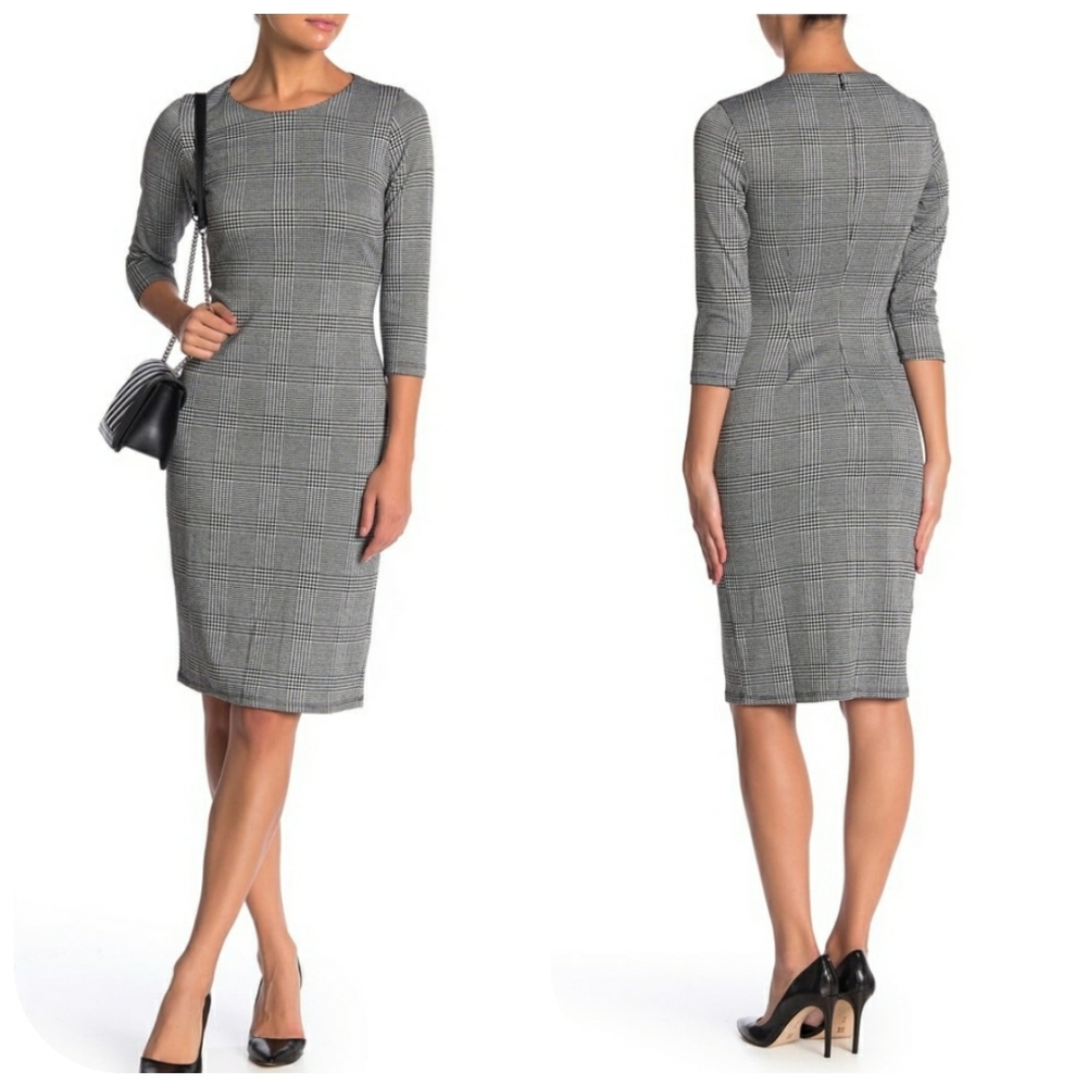 T Tahari Houndstooth Plaid Dress, Size 12P